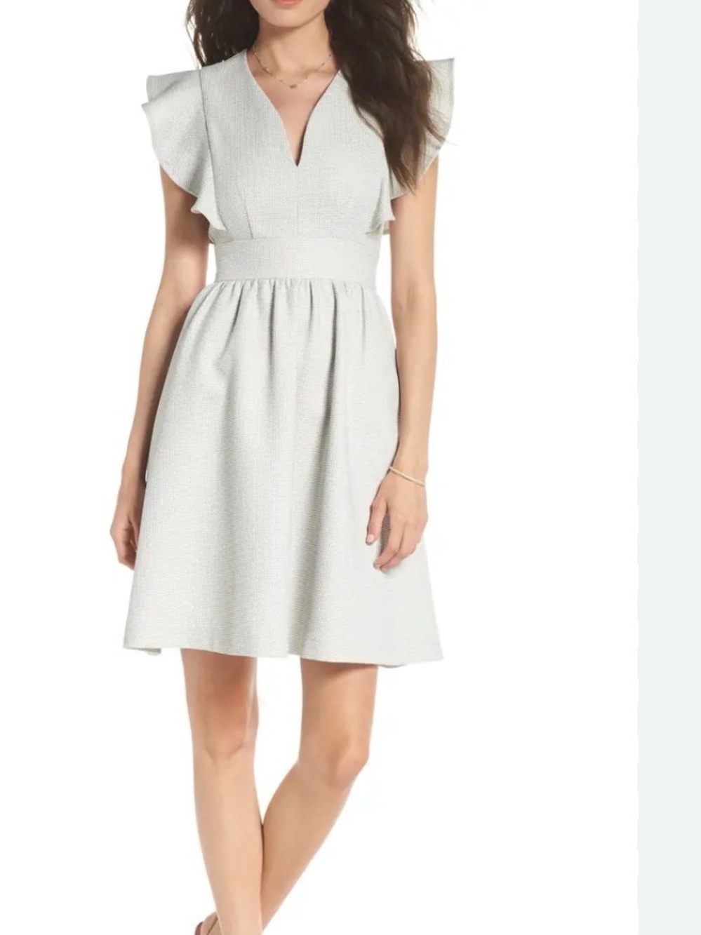 1901 light grey Textured ruffle -Sleeve V-Neck Mini Dress size 12